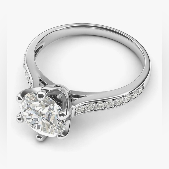 2 Carat Sterling Silver Classic 6-Prong Genuine Moissante Engagement/Bridal Ring - Picture 4 of 7